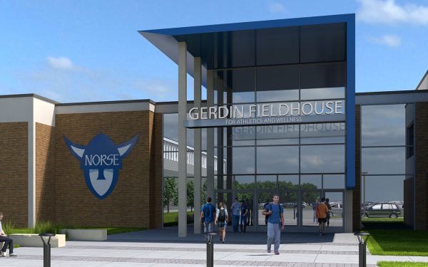 A rendering of what the Gerdin Fieldhouse lobby is set to look like. Photo courtesy of Luther Athletics.